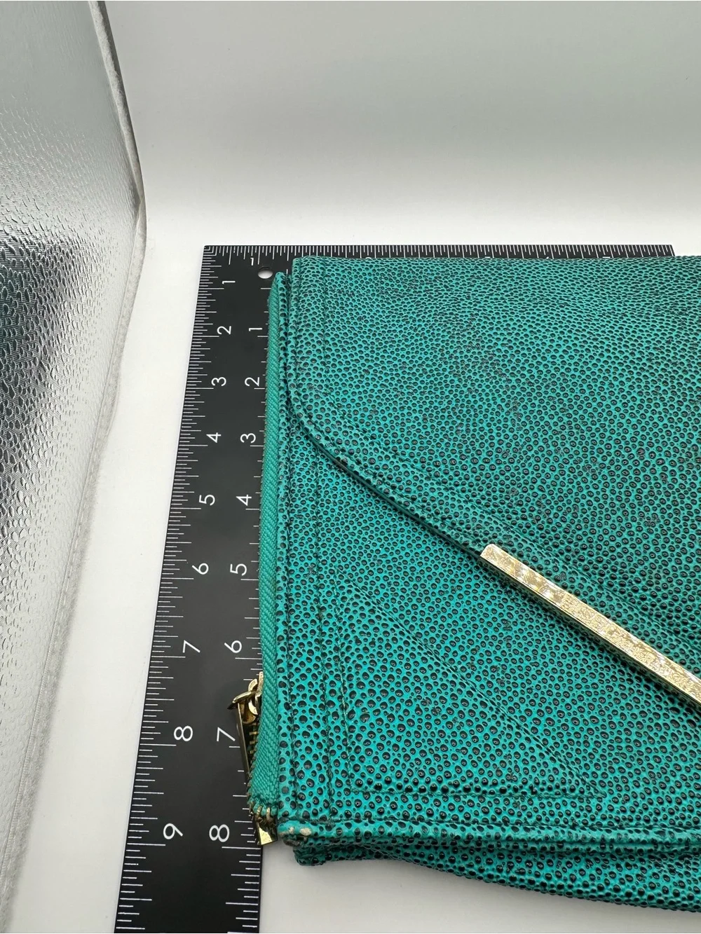 BCBGeneration Teal Faux Stingray Envelope Clutch Bag Gold Hardware